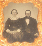 Antique Ambrotype Photo of Bearded Man & His Wife Having Red Cheeks in Case