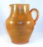 Antique New England Lead Glazed Redware Pitcher Applied Handle & Pinched Spout