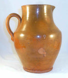 Antique New England Lead Glazed Redware Pitcher Applied Handle & Pinched Spout