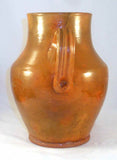 Antique New England Lead Glazed Redware Pitcher Applied Handle & Pinched Spout