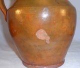 Antique New England Lead Glazed Redware Pitcher Applied Handle & Pinched Spout