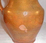 Antique New England Lead Glazed Redware Pitcher Applied Handle & Pinched Spout