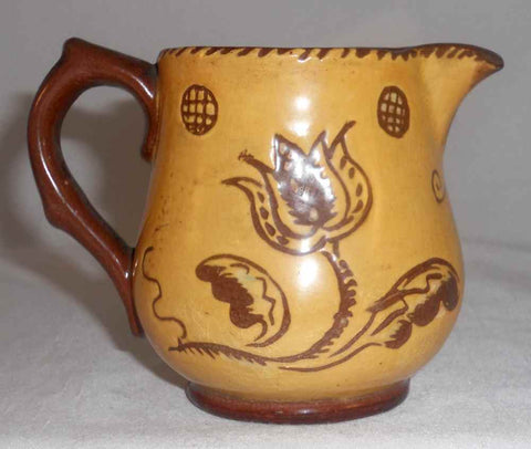 1947 Redware Yellow Color Creamer Tulip Sgraffito Decoration Oley Valley Pottery