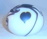 Vintage Orient & Flume Art Glass Paperweight Cobalt Blue Hearts & Vines Design