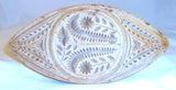 Old Welsh Carved Wood Elongated Butter Print Tulip & Star Flowers Flattened Grip