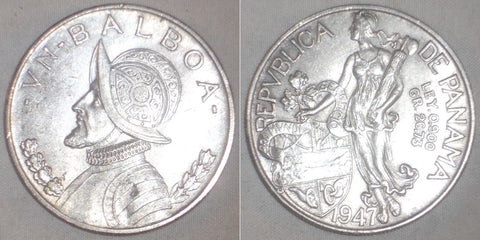 Nice 1947 Crown Size Silver Coin Panama One Balboa Choice About Uncirculated