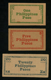 1944-5 Philippines Treasury Emergency Certificates 1, 5, 20 Pesos S672 S675 S684