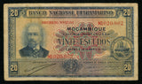 April 6, 1937 Mozambique 20 Escudos Banknote P74 Banco Nacional Ultamarino F