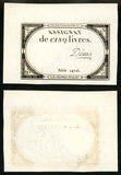1793 France Assignat 5 Livres Republic Second Issue Uncirculated Banknote P# A76
