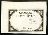1793 France Assignat 5 Livres Republic Second Issue Uncirculated Banknote P# A76