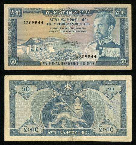 1966 No Date Currency Ethiopia 50 Dollar Banknote Emperor Haile Selassie P#28 VF