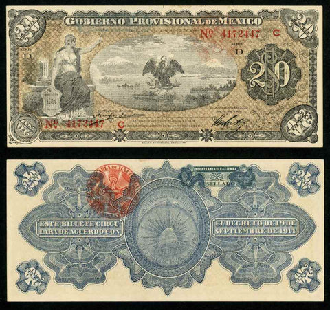 20 Pesos Banknote Provisional Government Mexico Veracruz December 1, 1914 UNC