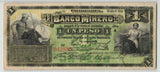 1914 State of Chihuahua Mexico El Banco Minero One Peso Banknote P S162d VF 25