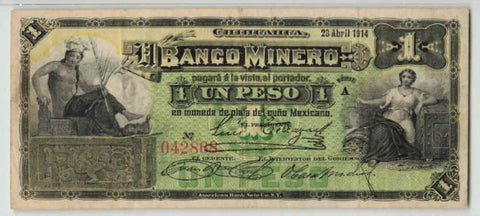 Mexico P-34c Banco de Mexico 5 Pesos O-F,12.11.1941 /2 Diff Signatures  aVF,VG/F