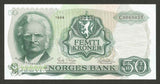 1969 Norway 50 Kroner Banknote Norges Bank P# 37a Nobel Prize Winner B Bjornson