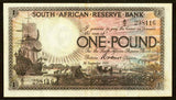 1921 South African Reserve Bank One Pound Banknote Sailing Ship P# 75 PMG VF 30