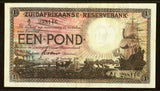 1921 South African Reserve Bank One Pound Banknote Sailing Ship P# 75 PMG VF 30