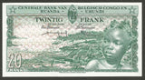 1957 Belgian Congo and Ruanda-Urundi Central Bank 20 Francs Banknote Crisp UNC