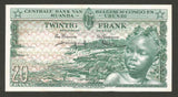 1959 Belgian Congo and Ruanda-Urundi Central Bank 20 Francs Banknote Choice XF+