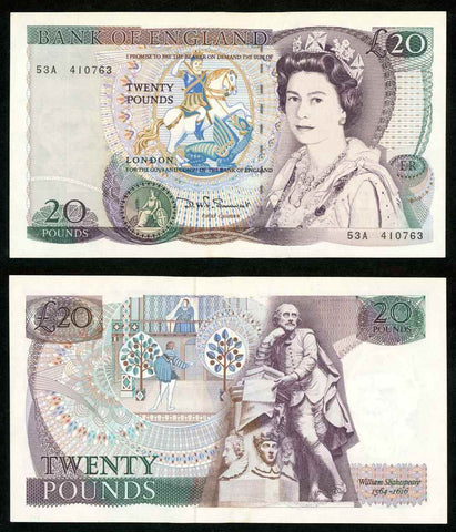 1984-1988 Great Britain Twenty Pounds Queen Elizabeth Signed Somerset Prefix 53A