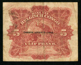Bank of Belgian Congo Deuxieme Emission-1942 Five Francs Banknote Pick Number 13 Nice Fine or Better