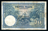 1948 Bank of Belgian Congo Twenty Francs Banknote Pick #15F Nice Very Fine