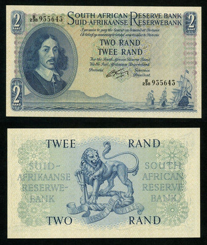 Nice 1962 South African Reserve Bank Two Rands Banknote Van Riebeeck P# 104b UNC