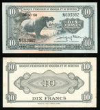 1960 Rwanda and Burundi Ten Francs Banknote Pick Number 2a Choice Extremely Fine