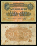 1942 East African Currency Board Twenty Shillings Banknote Pick No. 30A VF 25