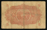 1933 East African Currency Board Five Shillings Banknote Pick Number 20 Nice F++