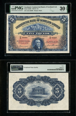 1941 Commercial Bank of Scotland Ltd 5 Pounds Sterling Banknote P# S328b VF30EPQ