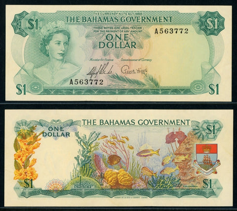L1965 Bahamas One Dollar Queen Elizabeth II Signed Sands & Higgs About New 55PPQ