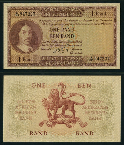 1962 South African Reserve Bank One Rand Banknote Van Riebeeck P# 103b AU 58 EPQ