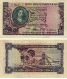 1961 South African Reserve Bank 20 Rands Banknote Van Riebeeck P# 108a XF++