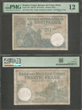Rare 1929 Bank of Belgian Congo 20 Francs Banknote Pick No. 10f PMG Fine 12