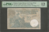 Rare 1929 Bank of Belgian Congo 20 Francs Banknote Pick No. 10f PMG Fine 12