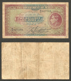 1940 ND Government of Malta Two Shillings Six Pence Banknote Pick Number 18 VF