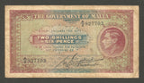 1940 ND Government of Malta Two Shillings Six Pence Banknote Pick Number 18 VF