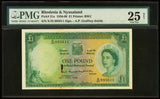 1958 Bank of Rhodesia and Nyasaland One Pound Banknote Pick Number 21a VF 25