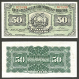 1902 Banknote Republic of Bolivia Series H 50 Centavos Pick 91a Crisp UNC.