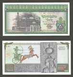 1976 Egypt 20 Pounds Banknote Mohammed Ali Mosque Ramses II War Chariot P 48 UNC