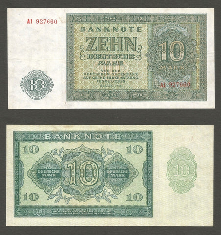 Nice 1948 German Democratic Republic 10 Mark Banknote Pick No. 12a Crisp XF++