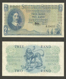 1961 South African Reserve Bank Two Rands Banknote Van Riebeeck P# 105a UNC