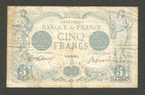 1912-17 France 5 Francs Banknote Pick #70 Blue Man and Woman Standing About VF