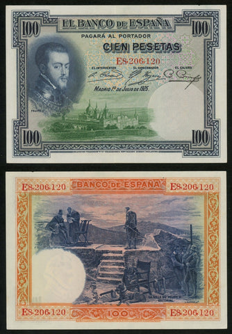 Currency 1925 Spain 100 Pesetas Banknote Republican Issue of 1936 P#69c XF+