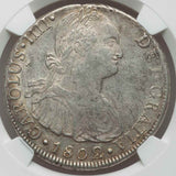 1802 Crown Size Peru Silver Coin Lima IJ Mint 8 Reales King Charles IIII AU 50