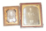 2 Antique Daguerreotype Photos of Children Boy Sitting & Girl Standing w/ Purse