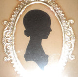 Pair Antique Silhouette of Women within Golden Ovals Matching Gold Leafed Frames