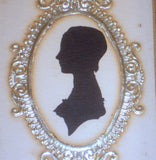 Pair Antique Silhouette of Women within Golden Ovals Matching Gold Leafed Frames