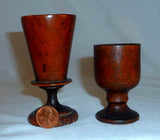 Two Antique Footed Turned Wood Pieces Rosewood Wine Flute & Walnut Small Goblet